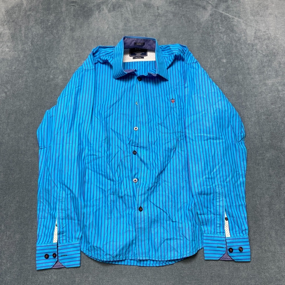 Louis Philippe Jermyn Fit Shirt Mens 40 Blue Cotton Striped Casual Button-Up